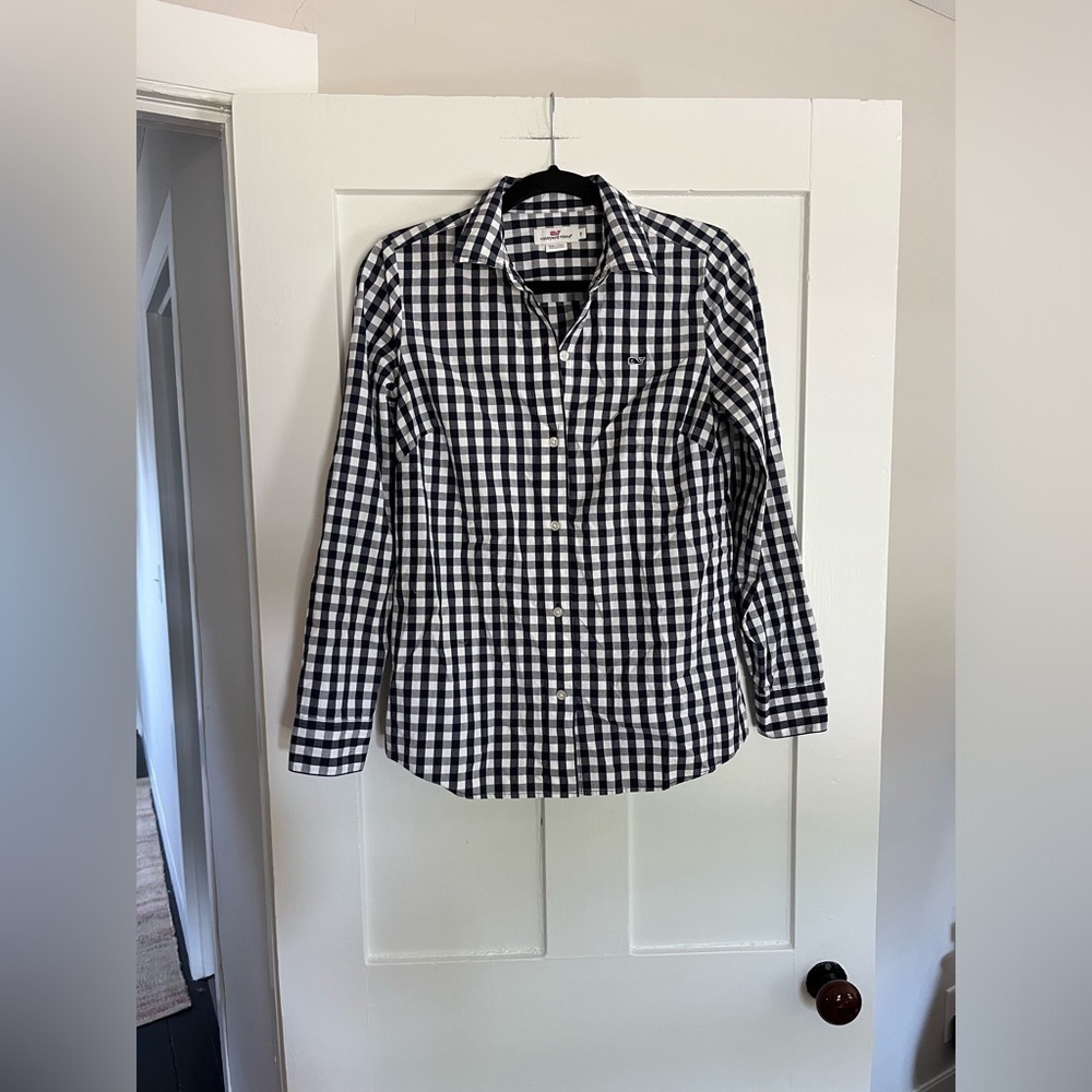 Vineyard Vines Checkered Blue and White Button down Collared shirt Size 2